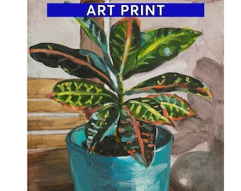 Modern CROTON Houseplant ART PRINT - Vibrant Tropical Botanical Wall Decor, Modern Croton Houseplant Art Print, Colorful Leaf Illustration