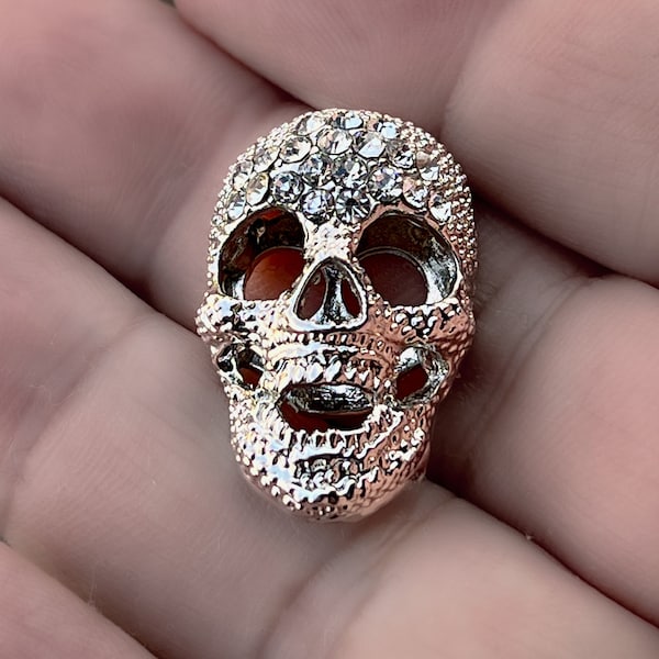 Skull Silver Pewter with Rhinestone | Jewelry Use Brooch or Pin Charm