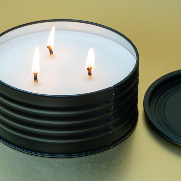 Matte Black Round Empty Candle Tin with Lid | Corrugated Black Tin