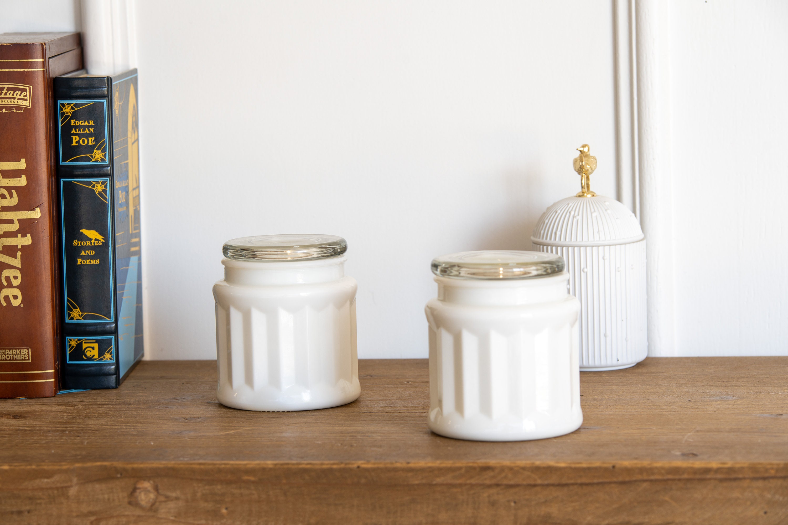 Vintage White Milk Glass Jar With Lid Paneled Storage Glass Etsy
