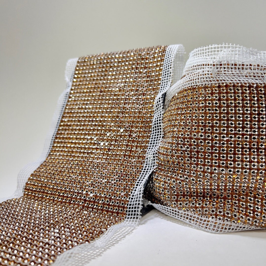 Gold Crystal Glass Rhinestone Fabric | Pronged Jewels | Candles ...
