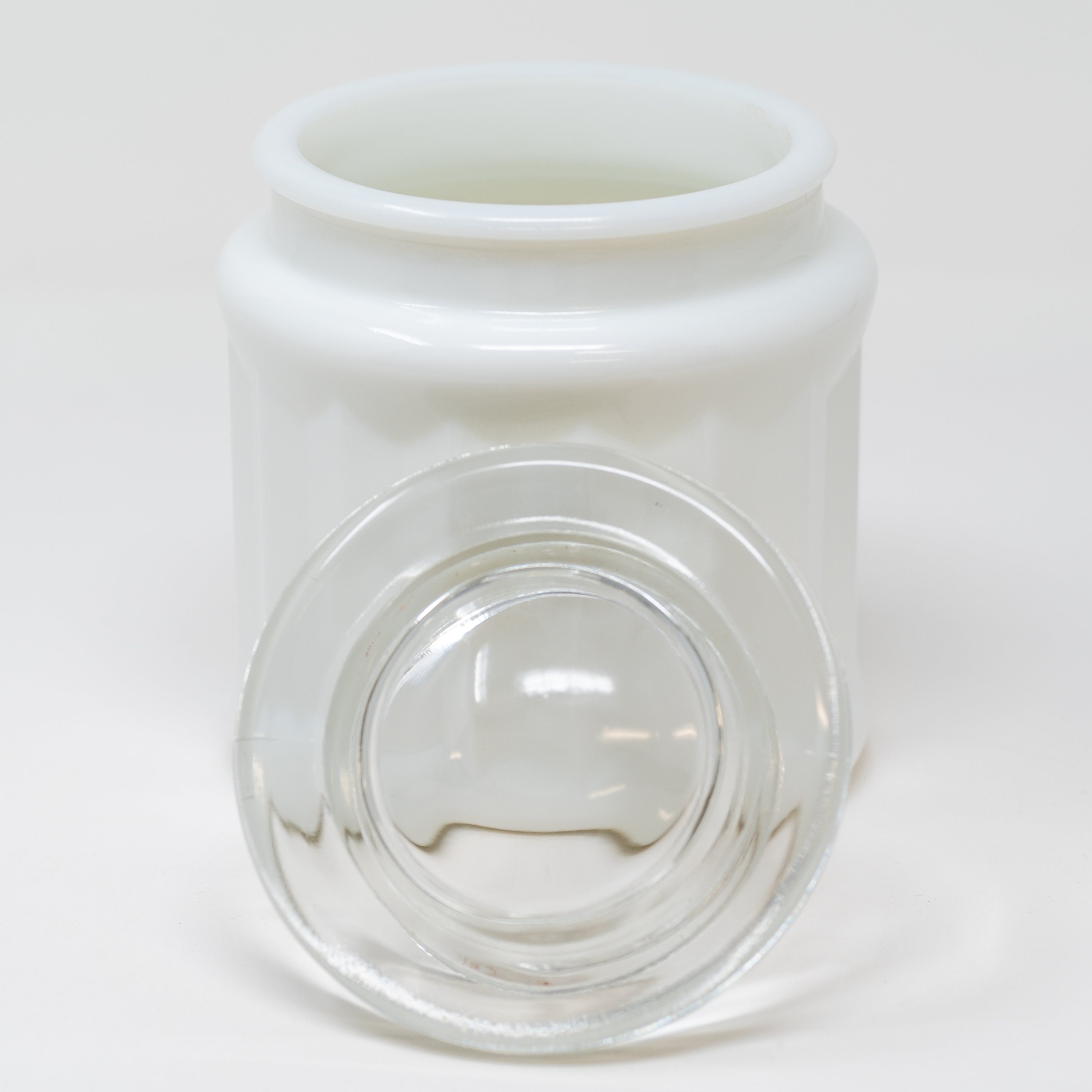 Vintage White Milk Glass Jar With Lid Paneled Storage Glass Etsy