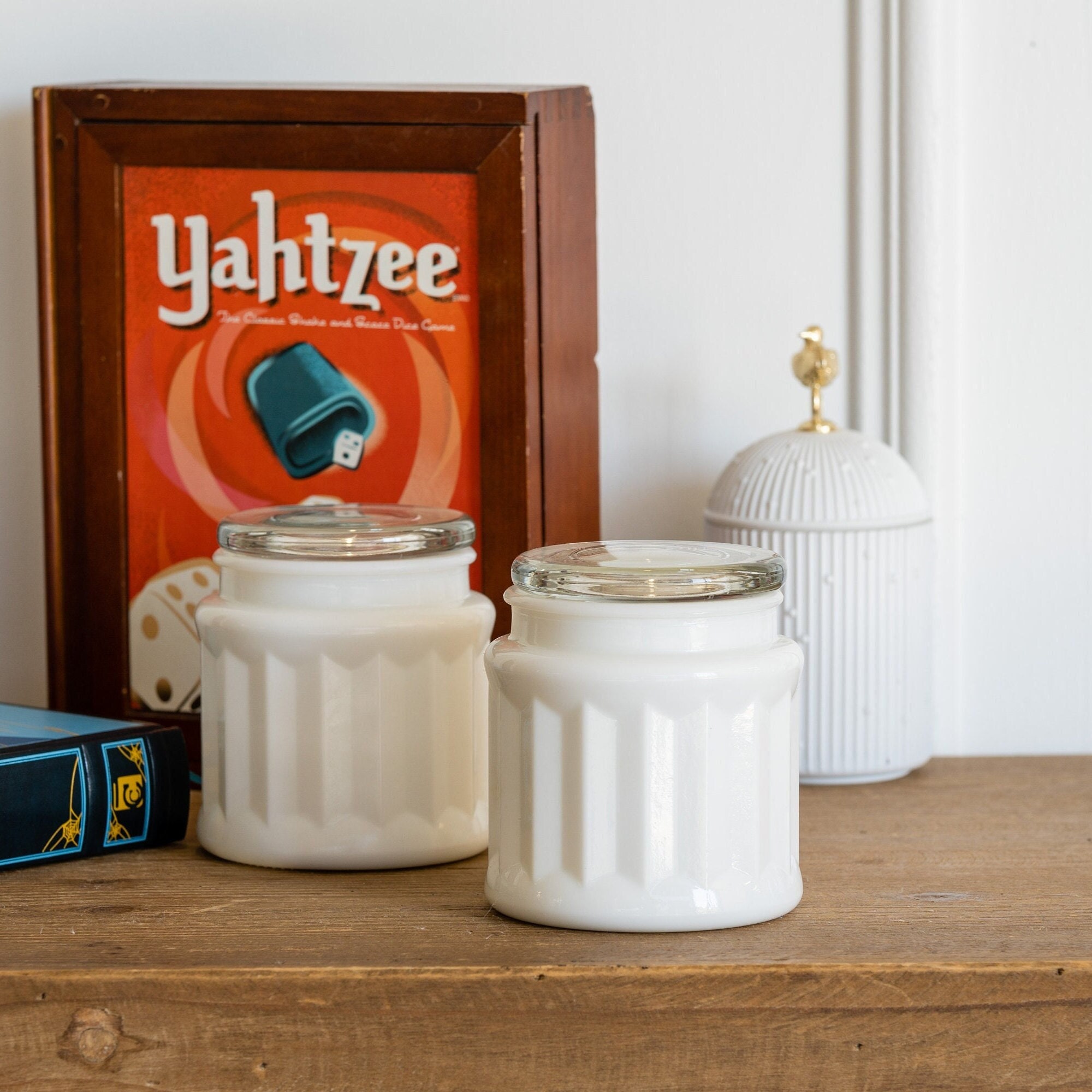 Vintage White Milk Glass Jar With Lid Paneled Storage Glass Etsy