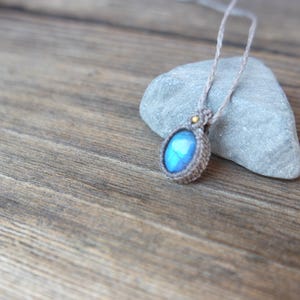 Labradorite Macrame Pendant Necklace: Boho Crystal Zodiac Jewelry