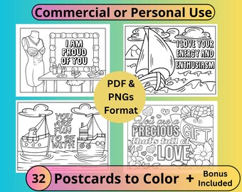 Postkaarten met positieve bevestiging in kleur: 32 afdrukbare ontwerpen (png en pdf)