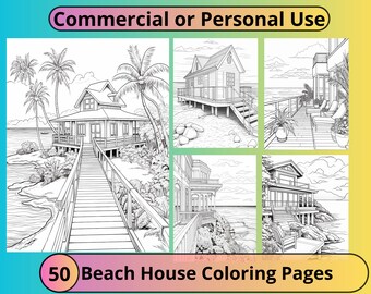 Kleurplaten Beach House: 50 grijswaardenontwerpen (PLR commercieel gebruik)