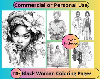 Kleurplaten zwarte vrouwen: stressverlichting voor volwassenen (commercieel gebruik)