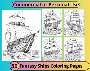 50 Fantasy Tall Ship kleurplaten voor volwassenen (PLR commercieel gebruik)