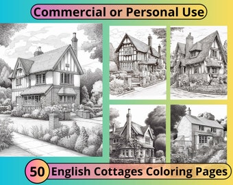 Kleurplaten Engelse cottage: 50 huisjes in grijstinten (PLR-rechten)