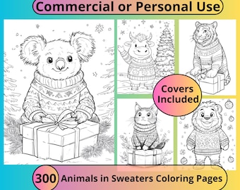 Dieren in truien kleurplaten: commercieel gebruik PLR (digitale download)