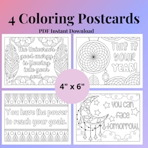 Cartões postais para colorir, cartões postais de positividade, cartões inspiradores, download instantâneo em PDF, colorir para adultos, cartões postais para impressão inspirados no estilo Boho