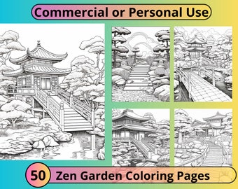 50 Japanse zentuin kleurplaten in grijstinten: PLR commercieel gebruik (digitale download)