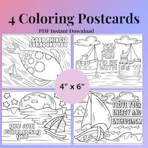 Kindness Coloring Postcards: 4 Unique Printable Cards (Digital Download)