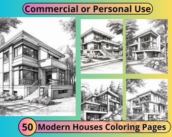 Kleurplaten moderne huizen: 50 grijswaardenontwerpen (PLR-rechten)