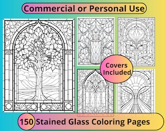 Kleurplaten met gebrandschilderd glas voor volwassenen: 150 PLR-vellen (KDP-binnenkant)