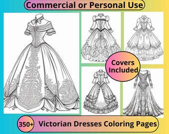 Kleurplaten Victoriaanse jurk: 350+ PLR JPEG's (commercieel gebruik)