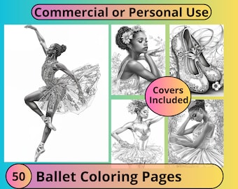 50 ballerina kleurplaten: grijstinten PLR KDP interieur (commercieel gebruik)