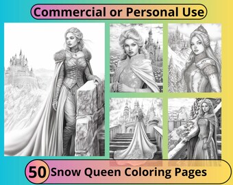 Kleurplaten Snow Queen: 50 afbeeldingen in grijstinten (commercieel gebruik)