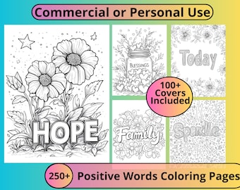 Inspirerende kleurplaten: positieve woorden, geestelijke gezondheid (PLR voor commercieel gebruik)