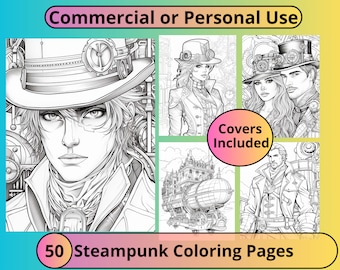 Steampunk kleurplaten voor volwassenen: 50 PLR grijswaardenontwerpen (commercieel gebruik)