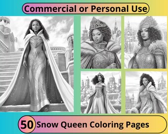 Kleurplaten Black Woman Snow Queen: PLR in grijstinten, commercieel gebruik (JPEG-afbeeldingen)