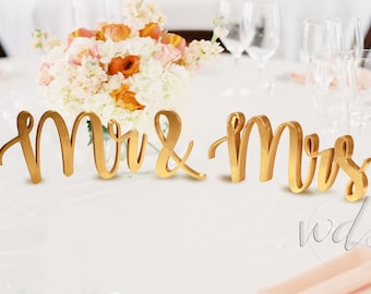 Mr and Mrs Sign, 5in. Calligraphy Sweetheart table wedding reception centerpiece head table sign, sweetheart table sign mr & mrs
