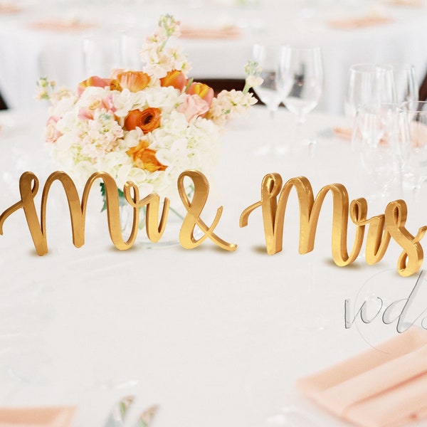 Mr and Mrs Sign, 5in. Calligraphy Sweetheart table wedding reception centerpiece head table sign, sweetheart table sign mr & mrs