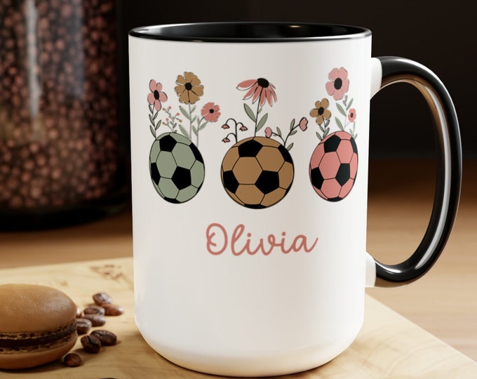 Custom Soccer Gift Mug for Soccer Mom Cute Retro Floral Boho Gift For Soccer Grandma Sister Daughter Women Girl Wildflower Spring Coffee Mug