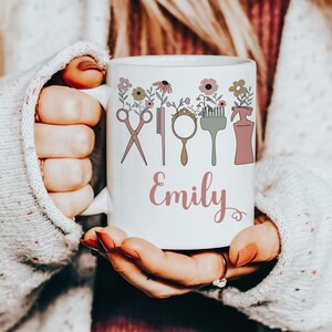 Custom Hairstylist Mug Gift for Hair Stylist Hairdresser Mug Cute Gift Idea Floral Retro Boho Wildflower Personalized Customized Coffee Mug