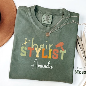 Custom Hair Stylist Shirt, Personalized Hair Dresser Shirts Customized Name Hairstylist Gift for Cosmetology Graduation Retro
