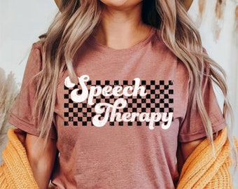 Speech Therapy Shirt for SLP Shirt Gift, Speech Language Pathologist Gift for Speech Therapist Speech Pathologist Tshirt Retro Checkered Slp