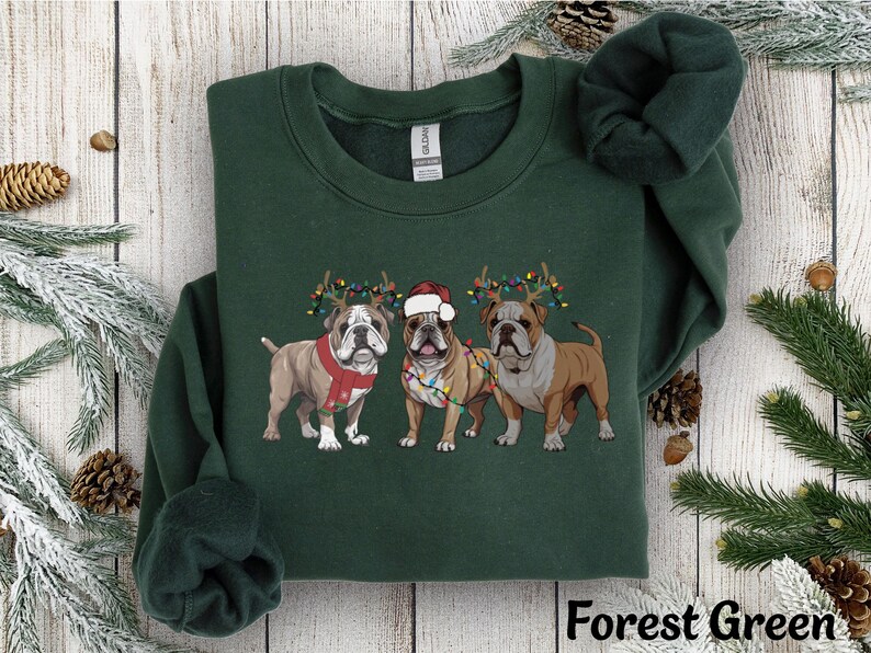 Bulldog Sweatshirt Christmas English Bulldog Crewneck Sweatshirt, Hoodie, Bulldog Mom Sweatshirt, Dog Sweater Christmas Dog Lover Sweatshirt image 1