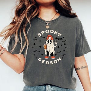 Comfort Colors® Spooky Season Ghost Shirt, Retro Halloween Ghost Shirt, Vintage Ghost Iced Coffee Shirt, Fall Tshirt Ghost Tee for Women Men image 1