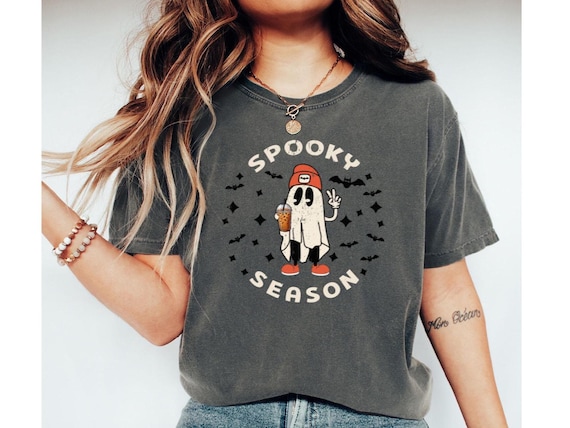Comfort Colors® Spooky Season Ghost Shirt, Retro Halloween Ghost Shirt, Vintage Ghost Iced Coffee Shirt, Fall Tshirt Ghost Tee for Women Men