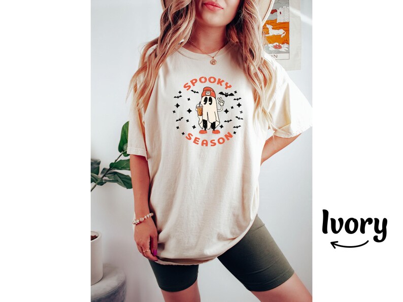Comfort Colors® Spooky Season Ghost Shirt, Retro Halloween Ghost Shirt, Vintage Ghost Iced Coffee Shirt, Fall Tshirt Ghost Tee for Women Men image 4