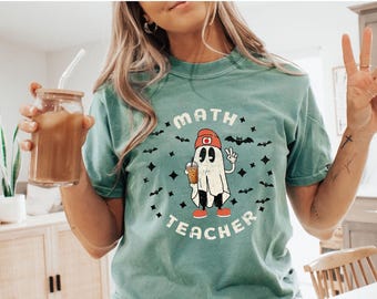 Halloween Math Teacher Shirt Gift For Math Teacher Tee, Ghost Math Teacher Shirt Retro Fall Coffee Spooky Math Teacher Comfort Colors Shirts