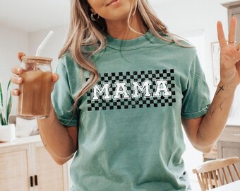 Retro Mama Shirt, Checkered Mama Shirt, Mother’s Day Gift, Mom Gift, Boy Girl Mama Shirt Cute Mom TShirt, New Mama Tee, Comfort Colors® T