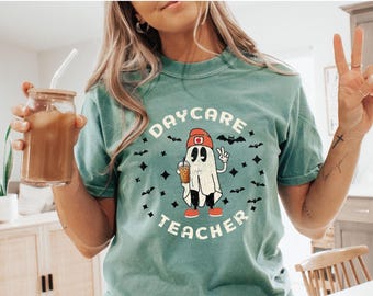 Halloween Daycare Teacher Shirt, Ghost Daycare Teacher Tee, Retro, Fall Gift for Daycare Teacher Tshirt, Spooky Daycare Teacher Comfort Colo
