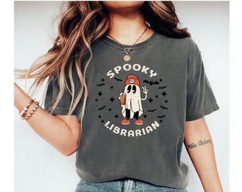 Halloween Librarian Shirt, Spooky Librarian Shirt, Ghost School Librarian Shirt Librarian Coffee Gift Fall Library Tshirt Comfort Colors Tee