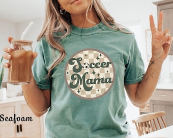 Soccer Mama Shirt, Soccer Mama TShirt, Game Day Shirt, Cute Checkered Retro Soccer Shirts Mothers Day Gift For Soccer Mom Comfort Colors Tee
