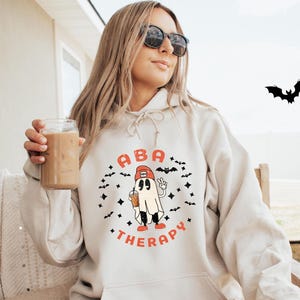 Halloween ABA Therapy Hoodie, ABA Crewneck Sweatshirt, Aba Therapist Gift, Ghost Behavior Technician Aba Sweater Fall Behavior Analyst Hoody