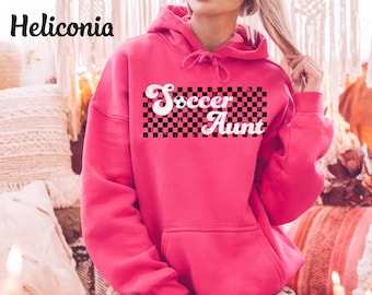 Soccer Aunt Hoodie, Crewneck, Shirt Retro Soccer Auntie Sweater, Checkered Soccer Family Shirt Vintage Soccer Aunt Shirt Custom Oersonalized
