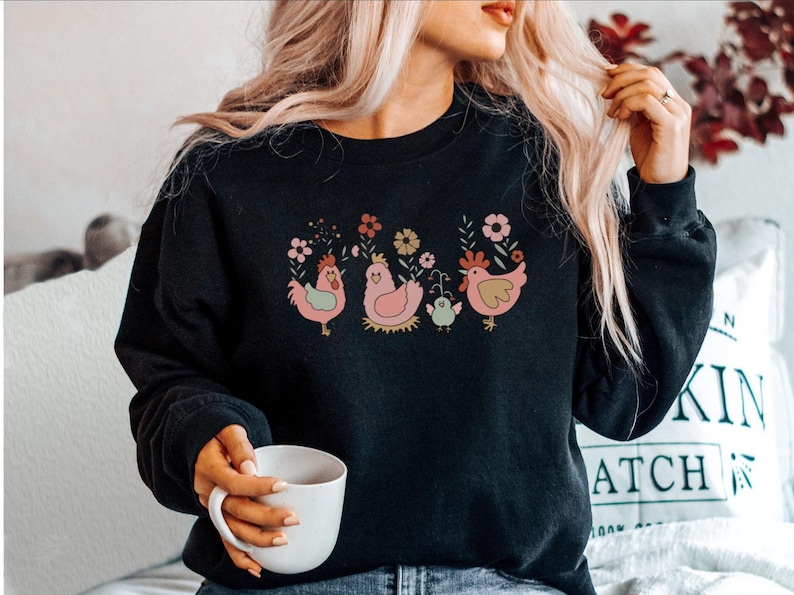 Chicken Sweatshirt, Farm Family Sweatshirt, Farm Lover Sweatshirt, Farm Animal Sweatshirt for Farmer Sweatshirt Chicken Gift Hoodie, Sweater image 1
