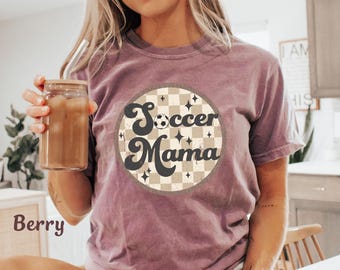Soccer Mama Shirt, Soccer Mama TShirt, Game Day Shirt, Cute Checkered Retro Soccer Shirts Mothers Day Gift For Soccer Mom Comfort Colors Tee