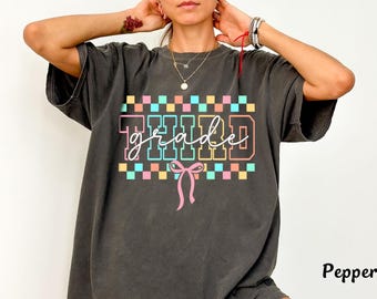 3rd Grade Teacher Shirt Gift for Third Grade Teacher Shirt for 3rd Grade Teacher Tshirt Cute Bow Retro Checkered Trendy Comfort Colors Shirt