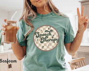 Comfort Colors Speech Therapy Shirt for SLP Shirt Checkered Retro Speech Language Pathologist Tee Speech Therapist Speech Pathologist Tshirt
