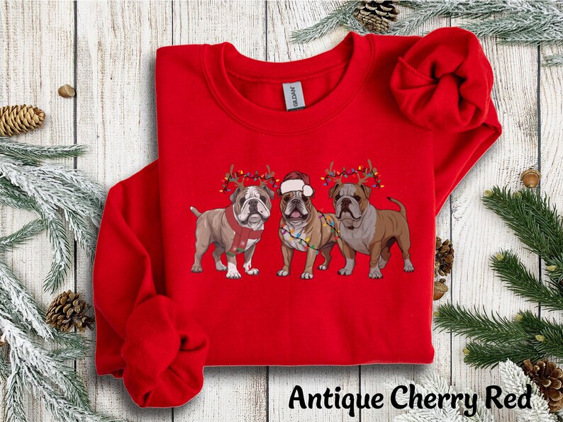 Bulldog Sweatshirt Christmas English Bulldog Crewneck Sweatshirt, Hoodie, Bulldog Mom Sweatshirt, Dog Sweater Christmas Dog Lover Sweatshirt image 2