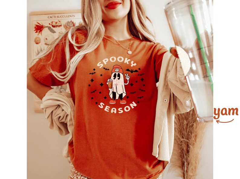 Comfort Colors® Spooky Season Ghost Shirt, Retro Halloween Ghost Shirt, Vintage Ghost Iced Coffee Shirt, Fall Tshirt Ghost Tee for Women Men image 5