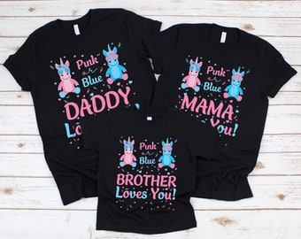 Custom Gender Reveal Party Shirt, Pink or Blue Tshirt, Personalized Unicorn Baby Shower Gifts, Customized Family Matching Shirts