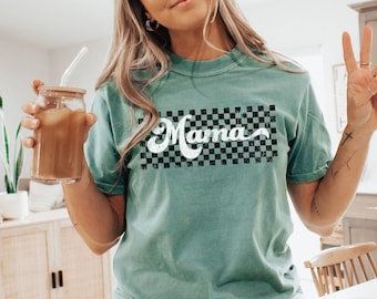 Retro Mama Shirt, Checkered Mama Shirt, Mother’s Day Gift, Mom Gift, Boy Girl Mama Shirt Cute Mom TShirt, New Mama Tee, Comfort Colors® T